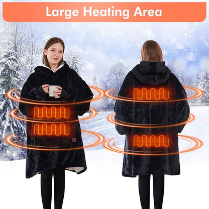 USB Electric Wearable Blanket with Sleeves 3 Heat Levels Flannel Sherpa Hoodie Blanket Portable Heated Blanket for Winter Gift